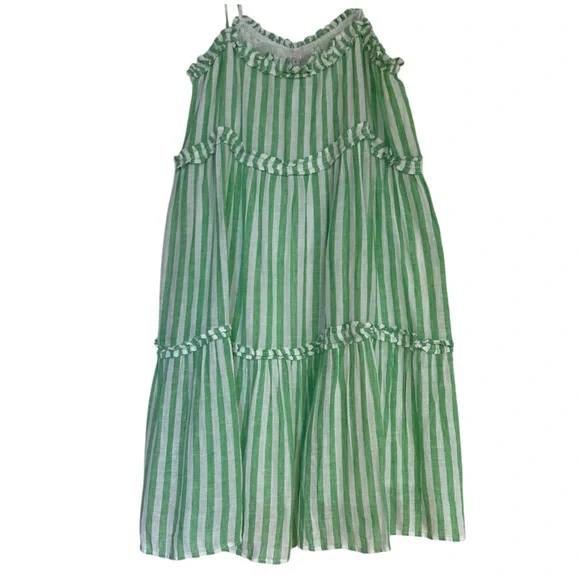 Rails Carolyn Tiered Babydoll Dress Cayman Green Stripe Beach Coastal Loose - Picture 10 of 15